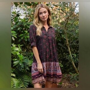 Natural Life: Patterned Elbow-Length Sleeve Mini Dress Medium